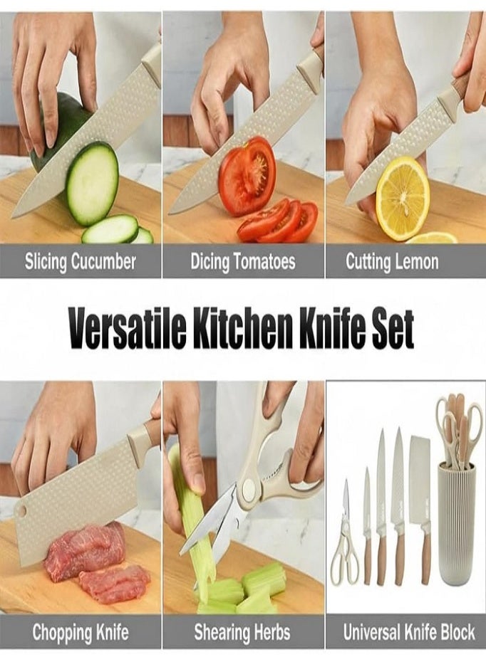 LIVVY 6 Piece Kitchen Knife Set with Block – Professional Stainless Steel Chef Knives with Ergonomic Wooden Handles & Modern Storage Holder – For Home & Restaurant Use - Image 4
